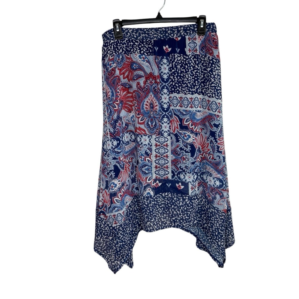One World Womens Skirt Large Blue Midaxi Patchwork Paisley Cottagecore Fairy